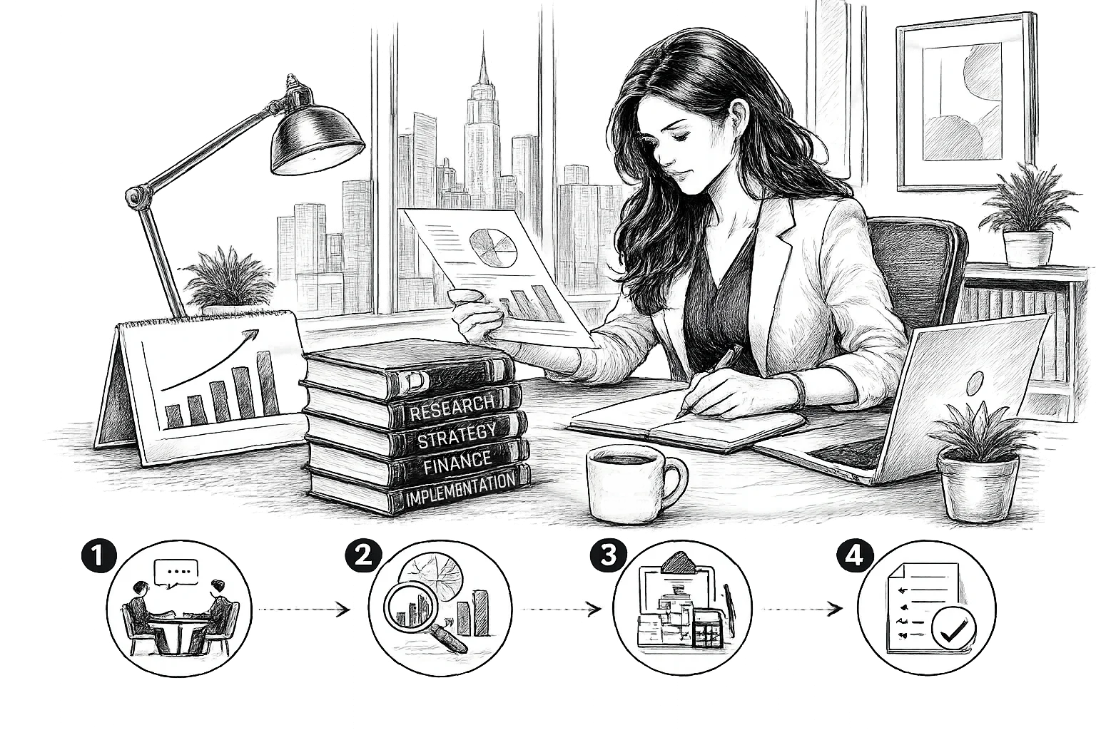 Consultant Laptop Sketch Scene